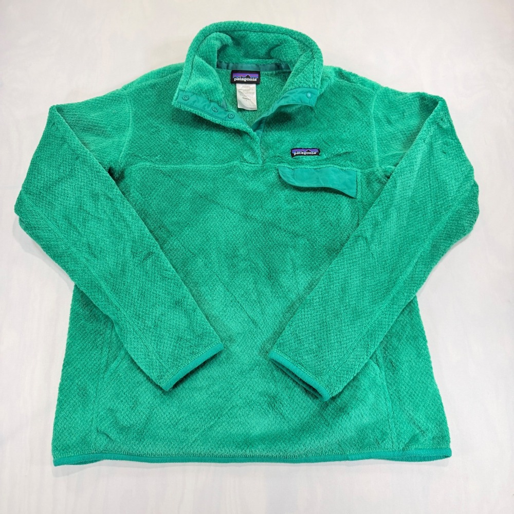 Patagonia Re-Tool Snap-T Pullover Women L Green Polartec Fleece Jacket Cozy